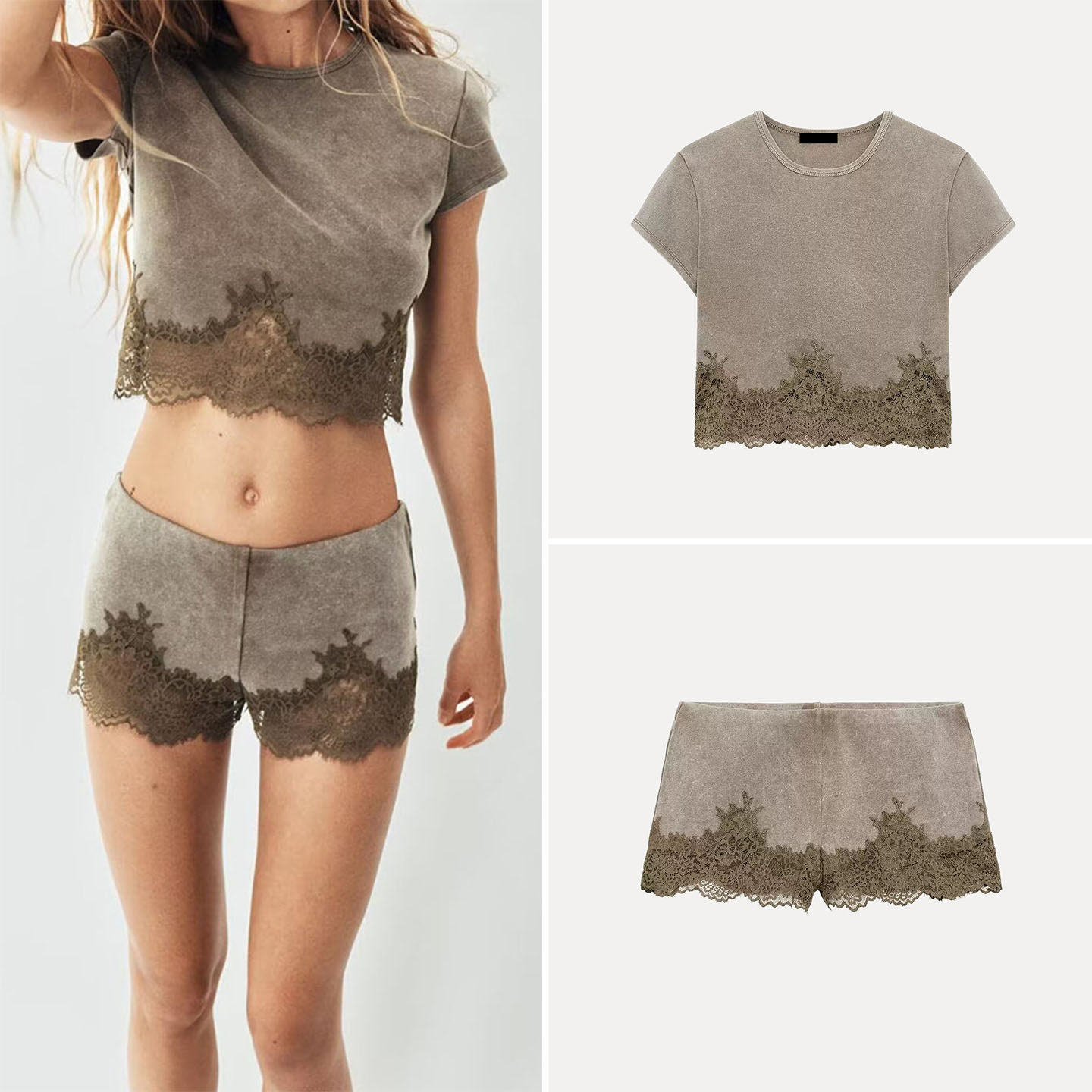 Women's Short Sleeve Ruffle He - đánh giá và giá Wash Effect Set