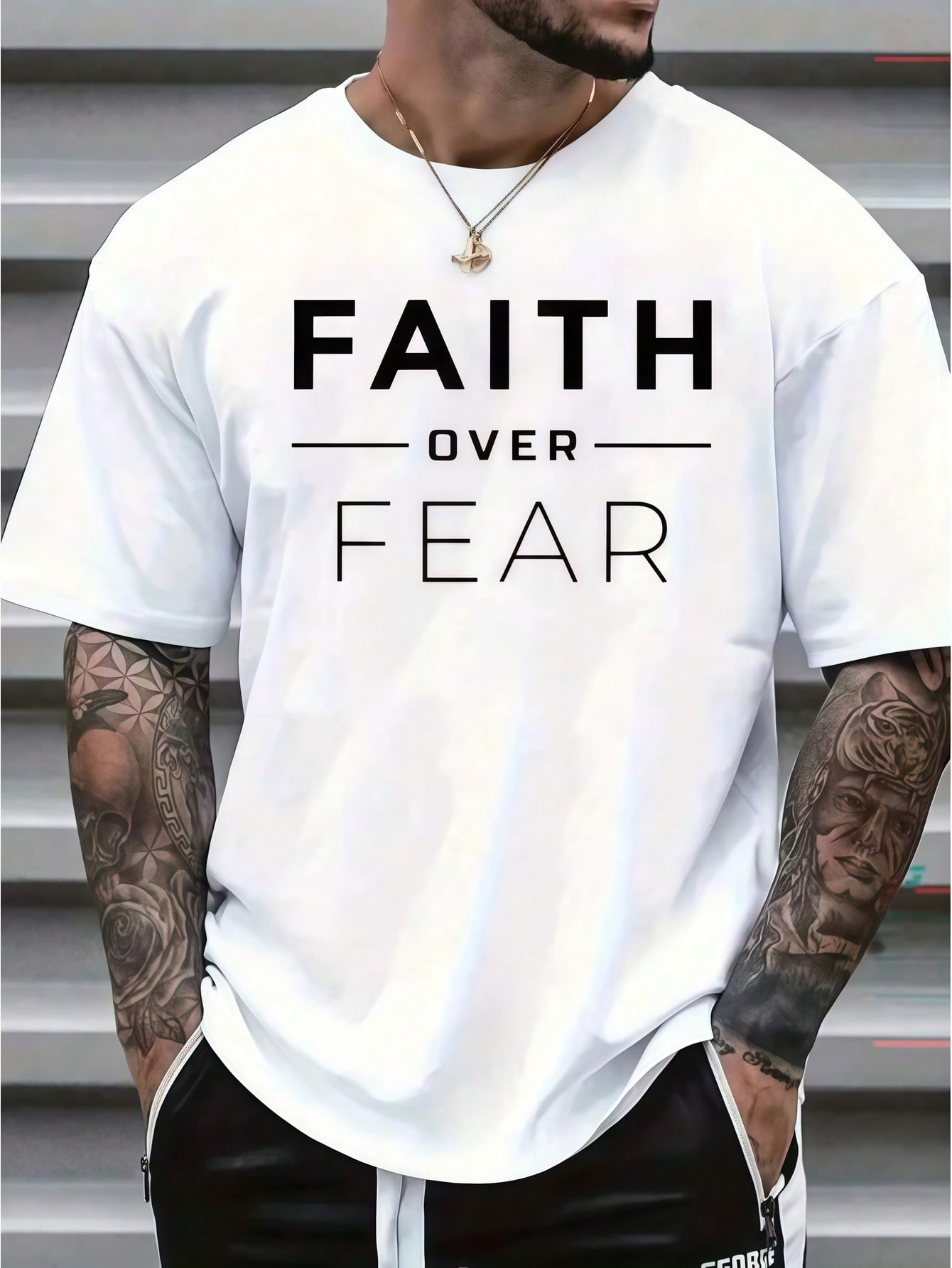 1pc Mens Clothes Faith Letter  - đánh giá và giá Wash Effect Set